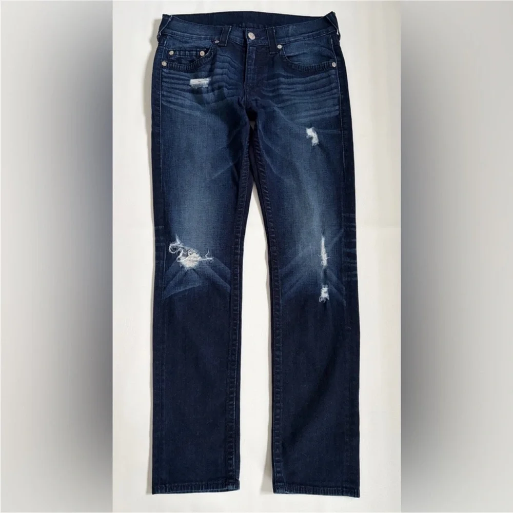 True Religion Men's Skinny Jeans No Flap Big T Dragons Lair W/Rip Jeans size 33